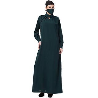 Casual Dress abaya with Pleats- Bottle Green